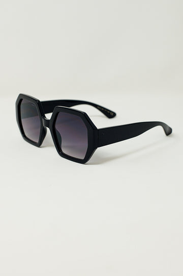 Q2 Black Hexagonal Oversized Sunglasses In Vintage