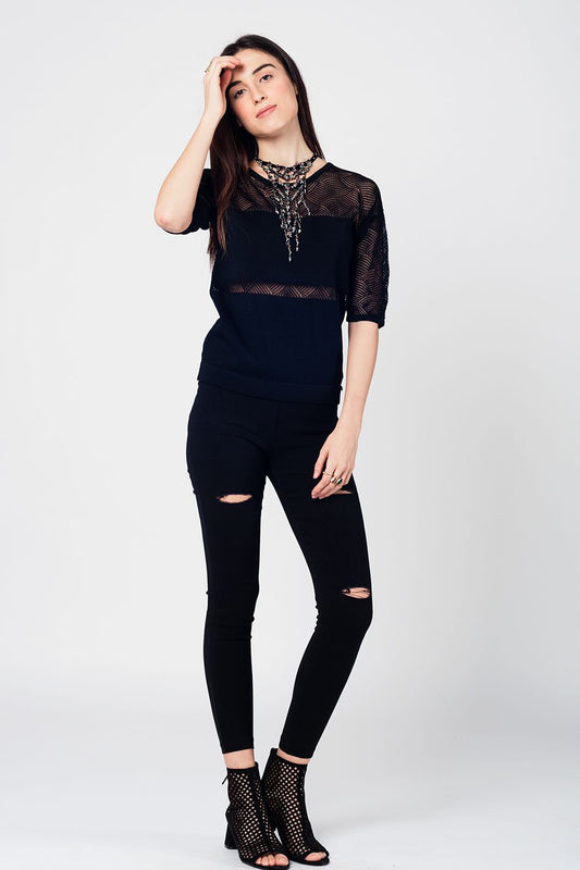 Black knitted top with lace contrast detail Szua Store