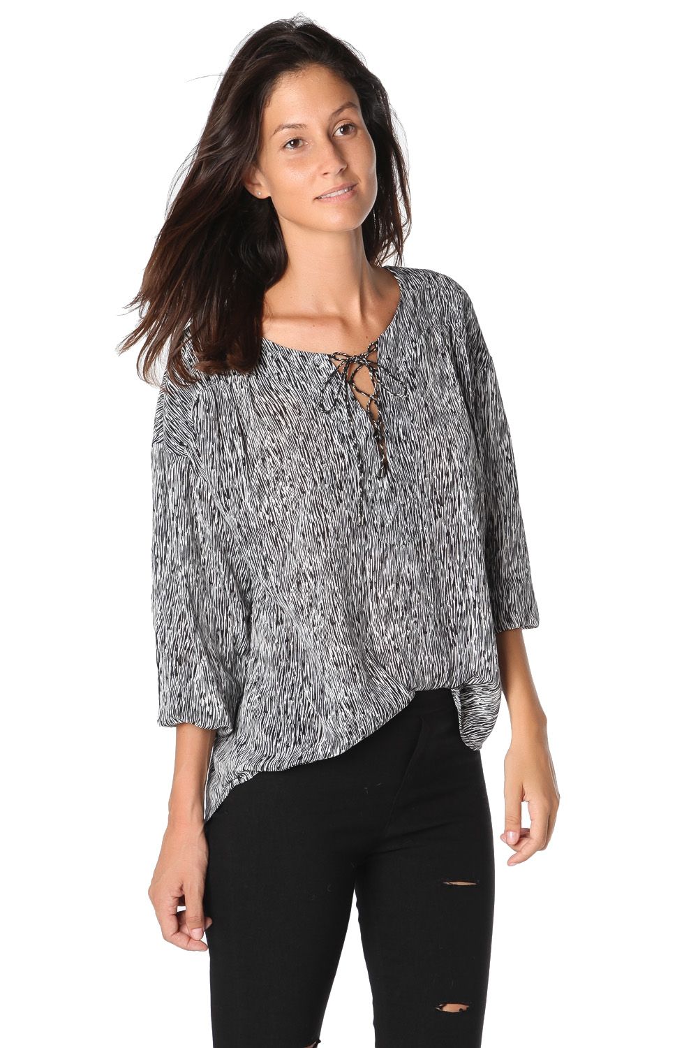 Q2 Black lace up shirt with fleck 