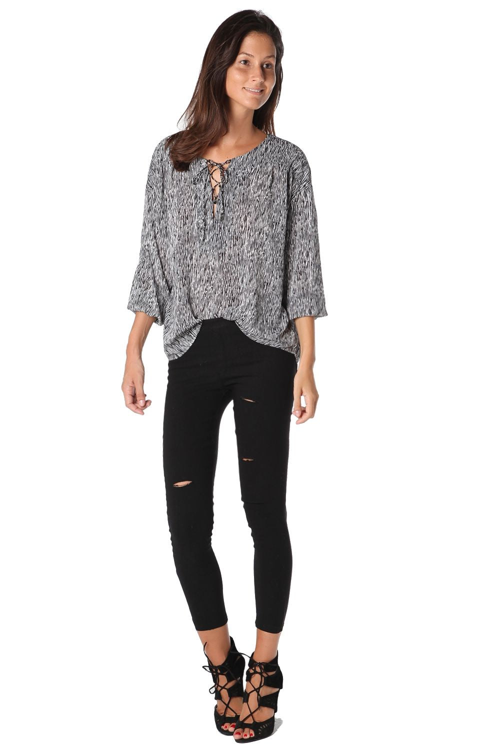 Black lace up shirt with fleck - Szua Store