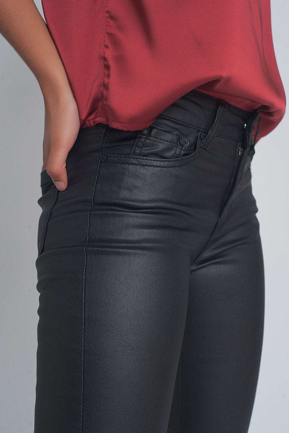 Black leather effect trousers with hem lace-up Szua Store