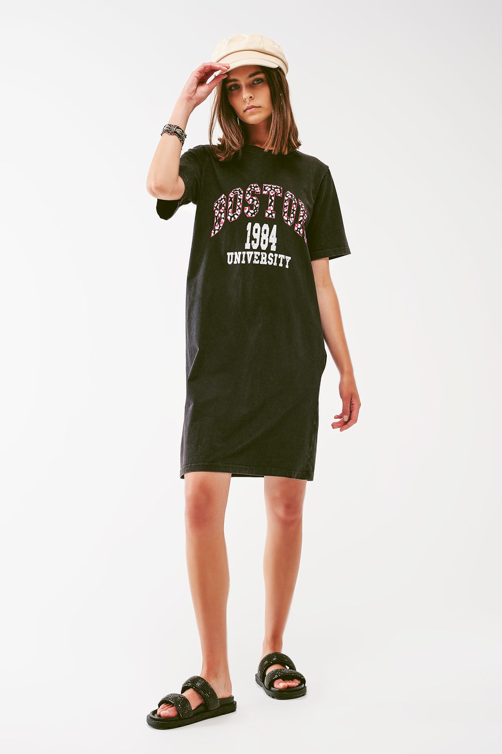 Black midi t-shirt dress Boston 1984 University - Szua Store