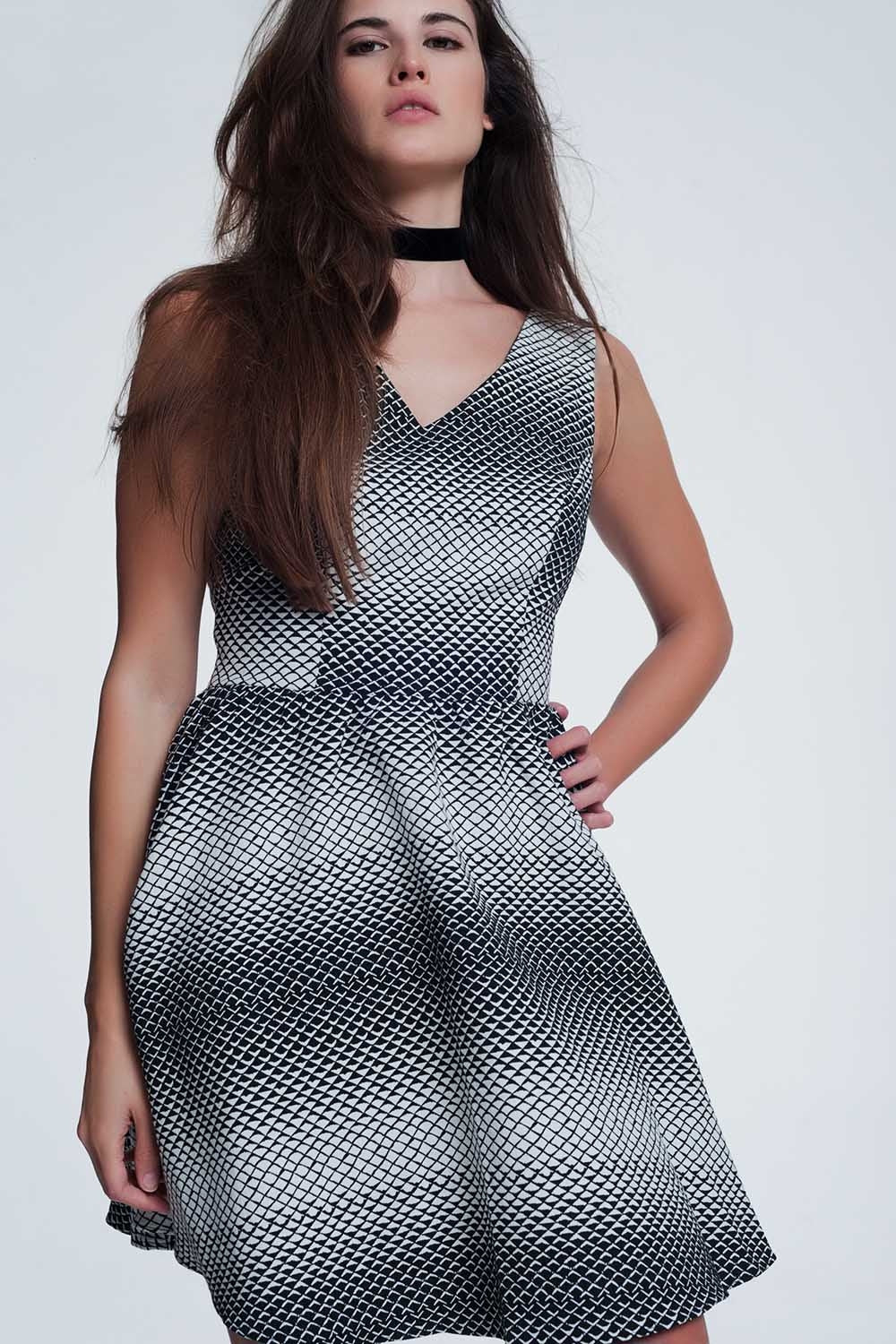 Q2 Black mini dress with white print