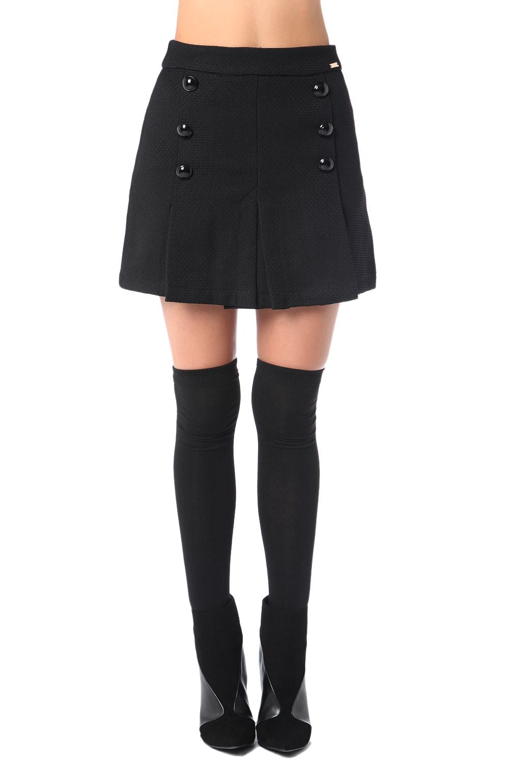 Black mini skirt with black button detail