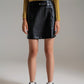 Q2 Black Straight faux leather mini skirt with belt