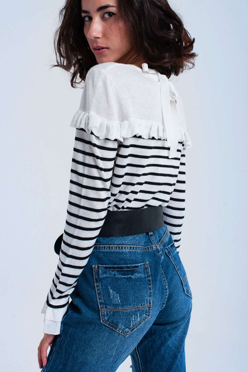 Black striped sweater with ruffles Szua Store