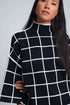 Black sweater with chequered print in 3/4 sleeve and high neck Szua Store