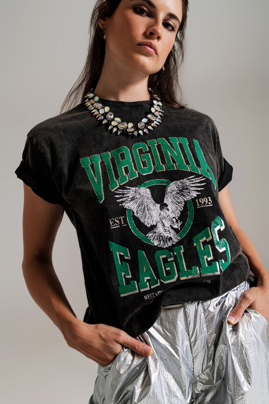 Q2 Black T-shirt  with Virgina Eagels text