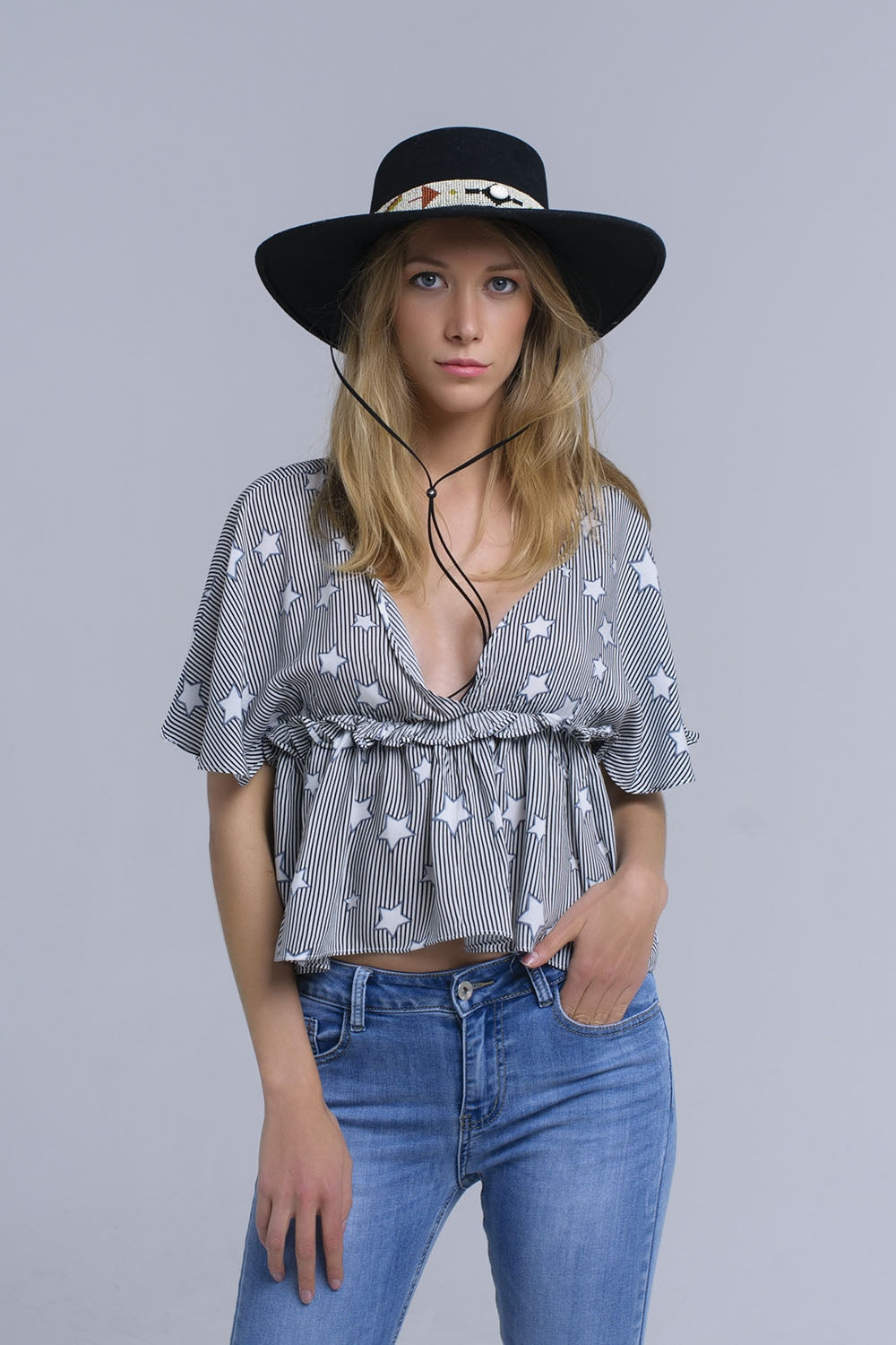 Black top with stars and ruffle Szua Store