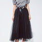 Q2 Black tulle midi skirt with elastic waist