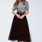 Black tulle midi skirt with elastic waist