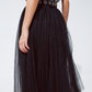 Black tulle midi skirt with elastic waist