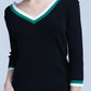 Black V-neck jersey with green and white contrast trim Szua Store