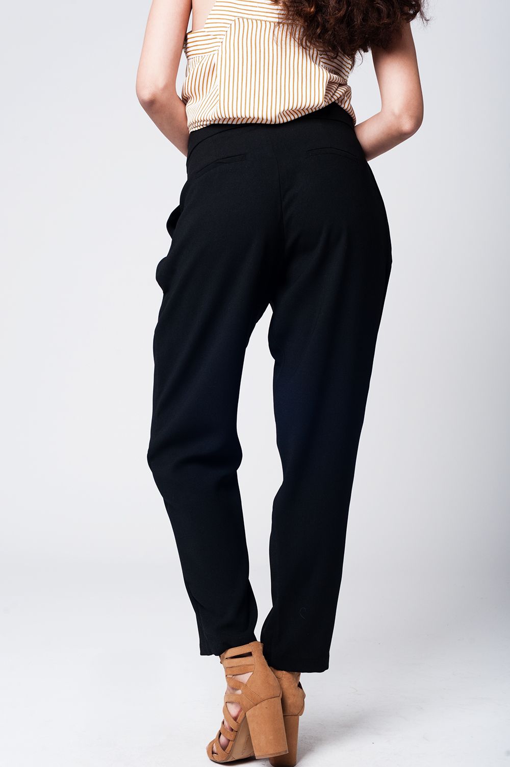 Black wide leg trousers with waist detail Szua Store