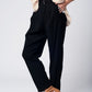 Black wide leg trousers with waist detail Szua Store