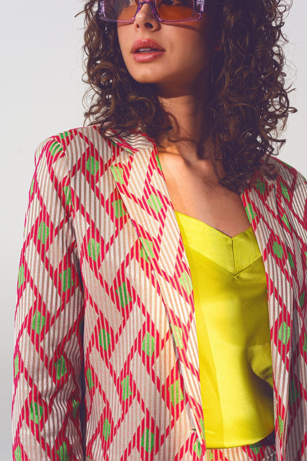 Blazer in pink geometric print - Szua Store