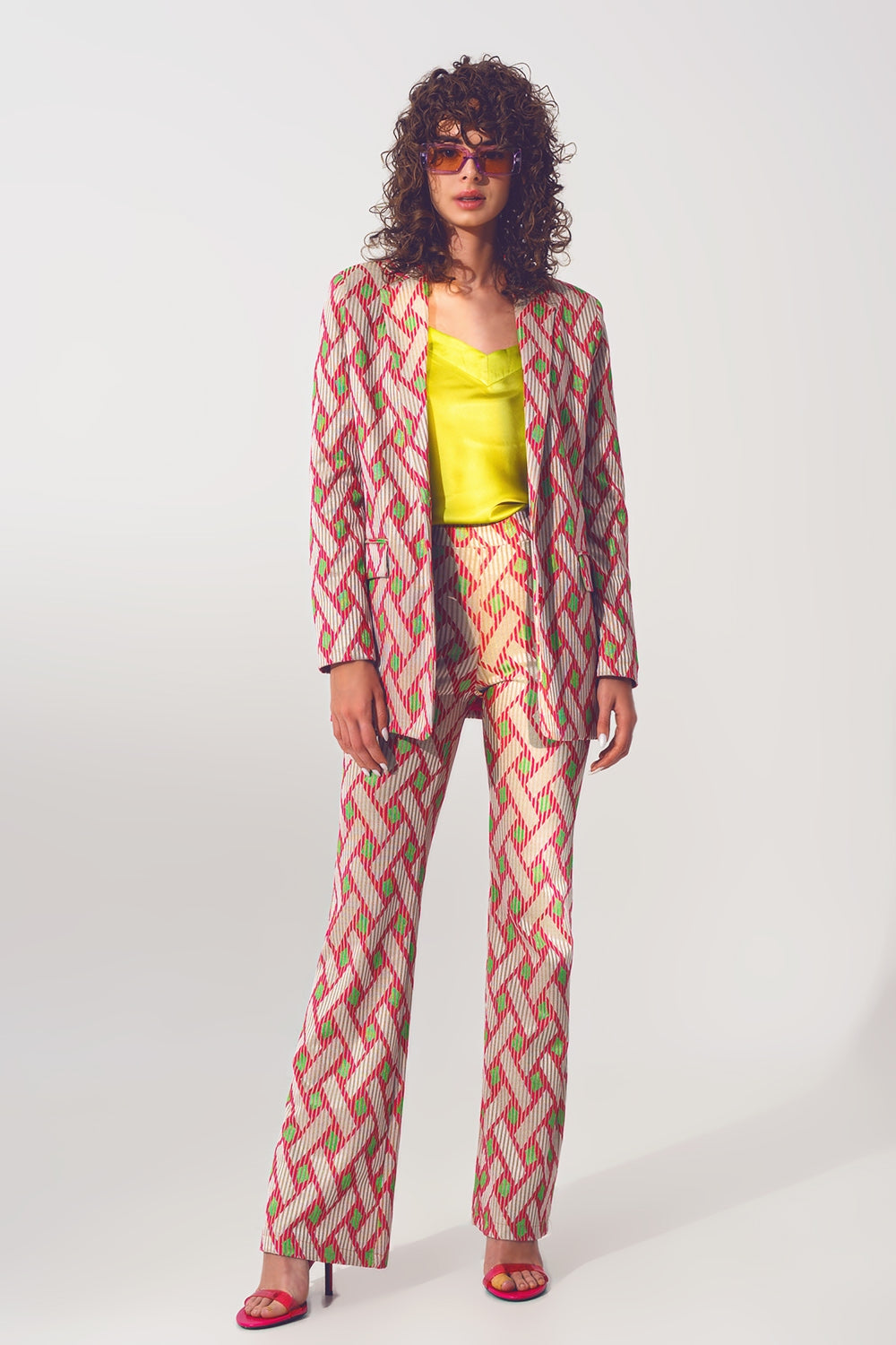 Blazer in pink geometric print - Szua Store