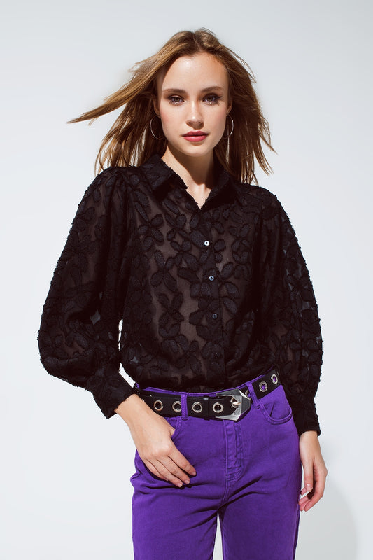 Q2 Blouse in black with flower details