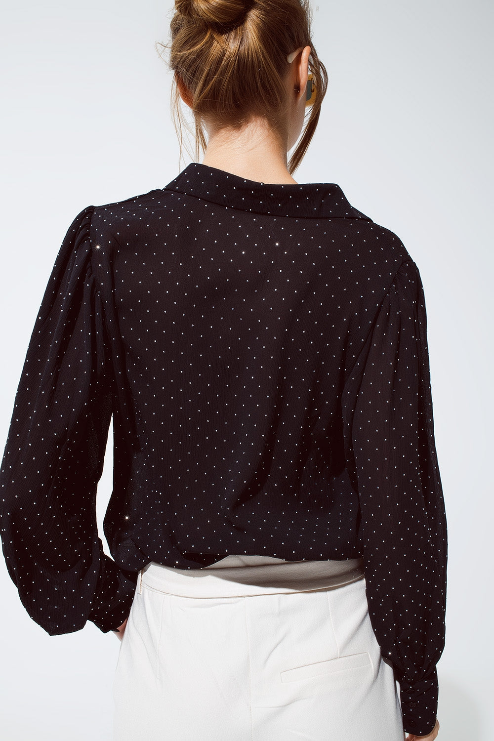 Blouse in black with strass detail