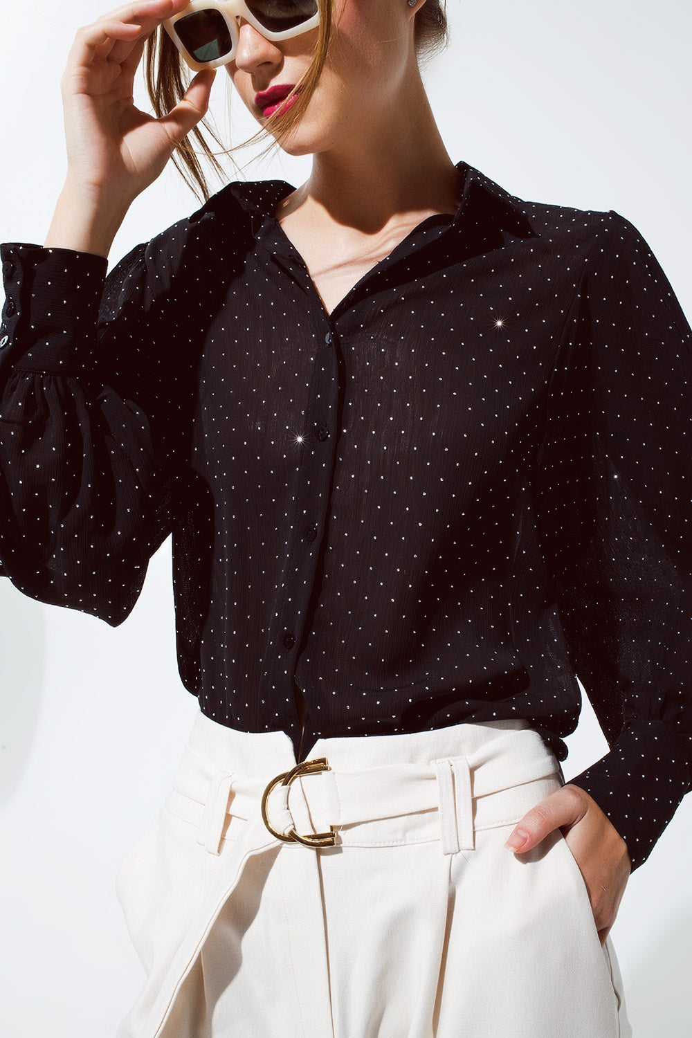 Blouse in black with strass detail