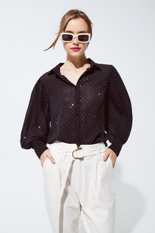 Blouse in black with strass detail