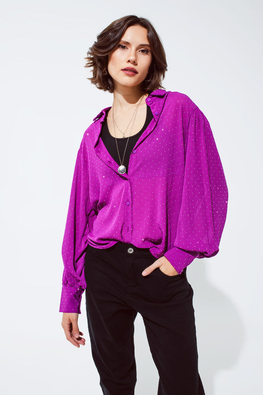 Q2 Blouse in magenta with strass detail