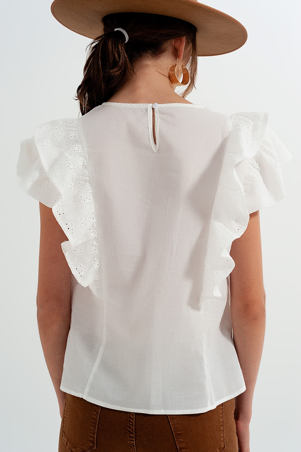 blouse with frill ruffle sleeves in cotton broderie Szua Store