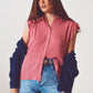 Q2 Blouse with frill short sleeve in pink