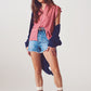 Blouse with frill short sleeve in pink - Szua Store