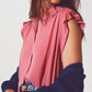 Blouse with frill short sleeve in pink - Szua Store