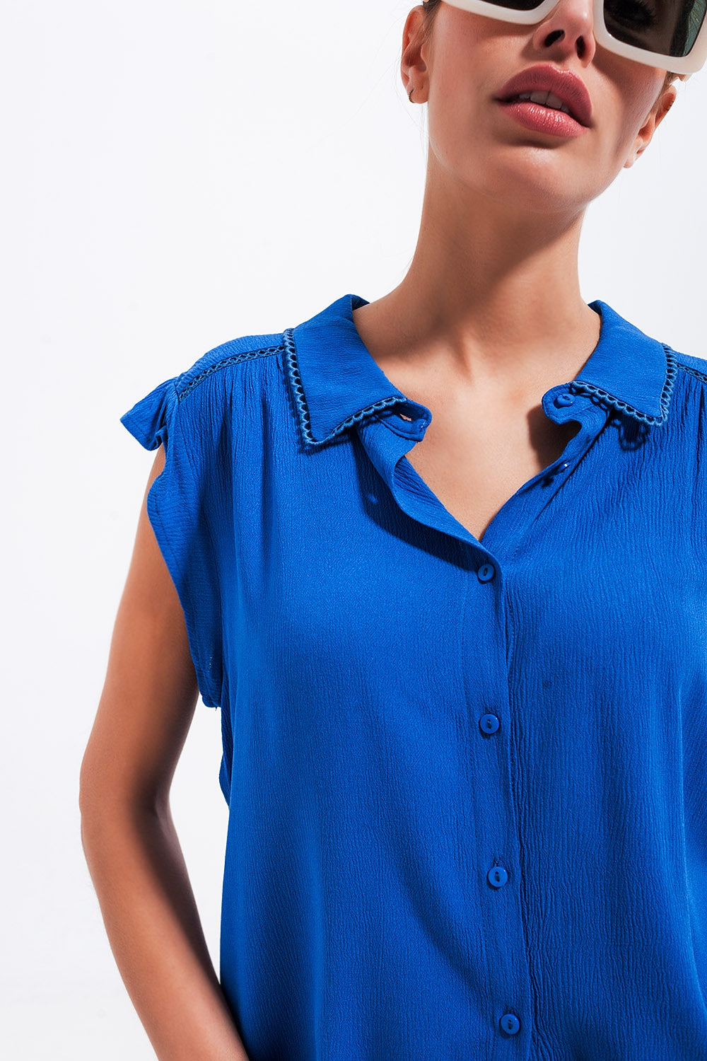 Blouse with frill sleeve in blue Szua Store