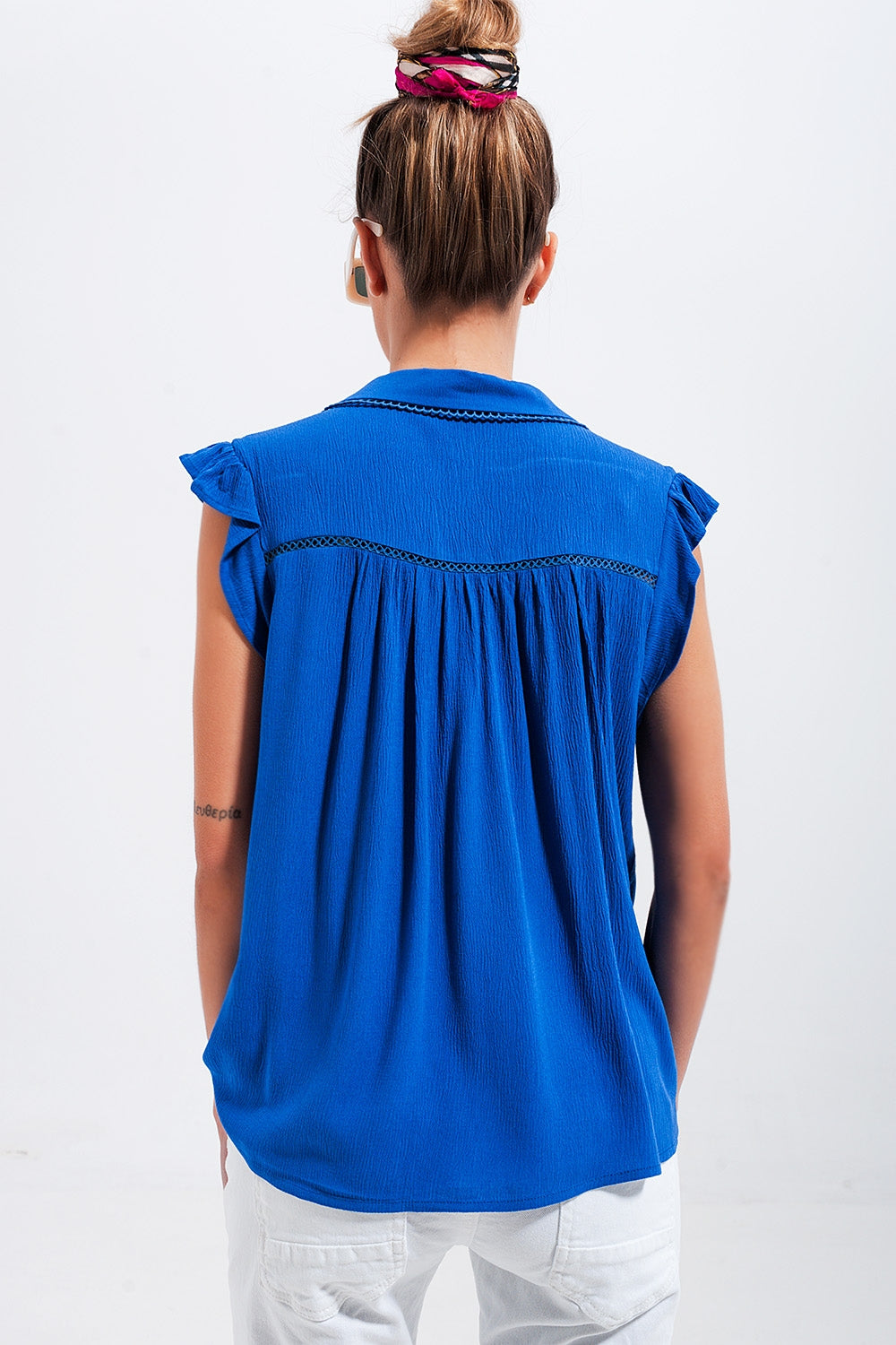 Blouse with frill sleeve in blue Szua Store
