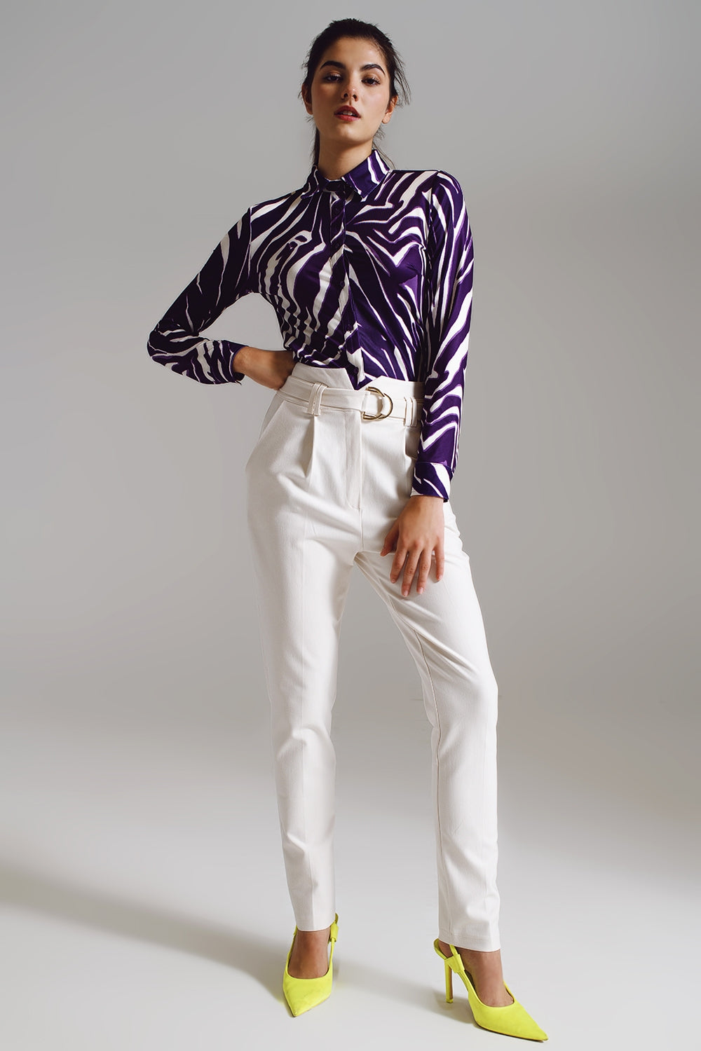 Blouse with zebra print in Purple and Cream