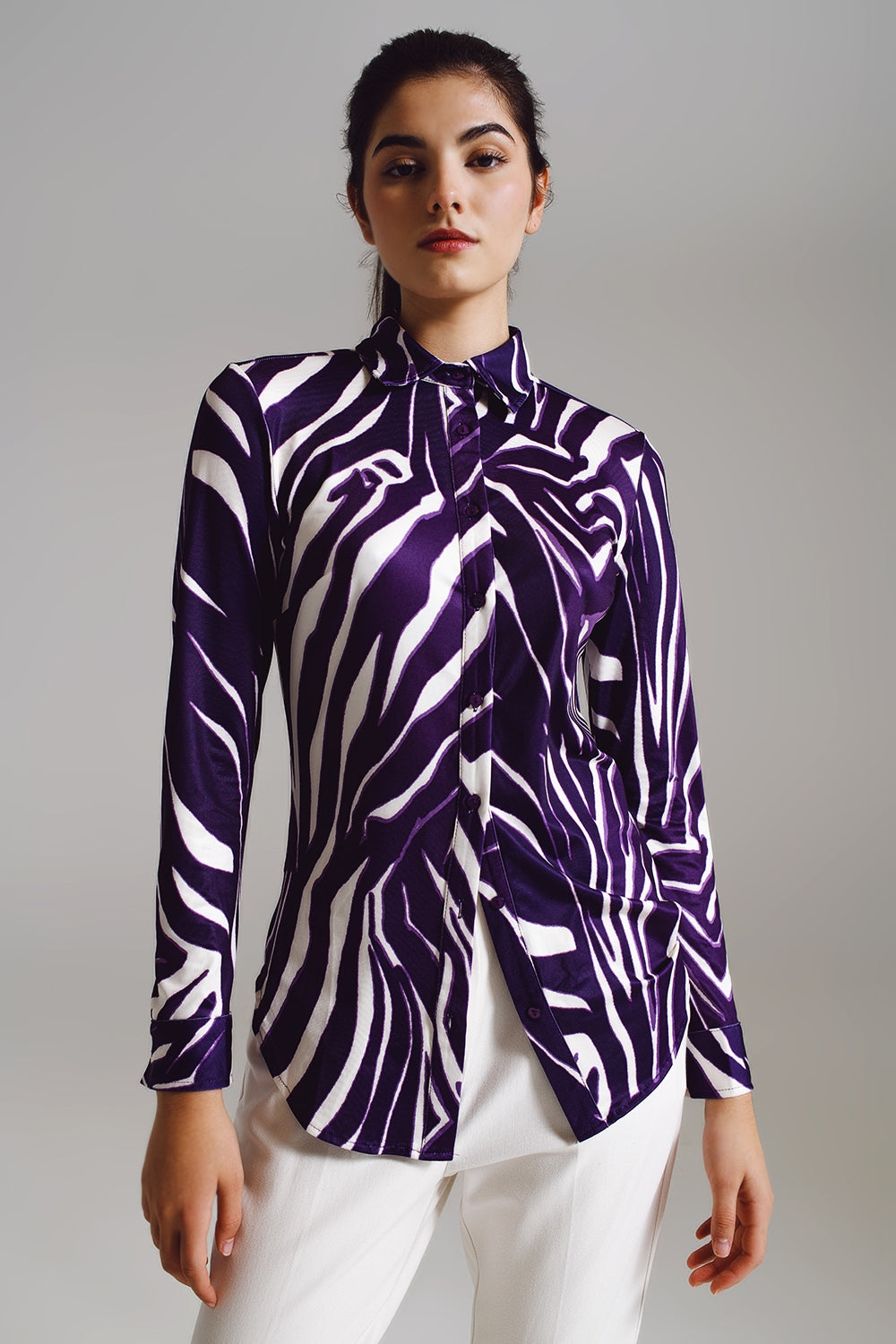 Blouse with zebra print in Purple and Cream