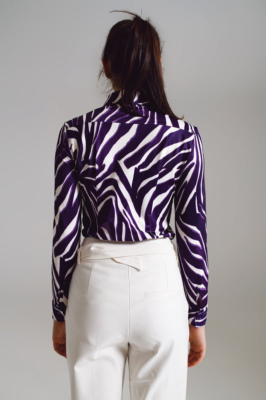 Blouse with zebra print in Purple and Cream