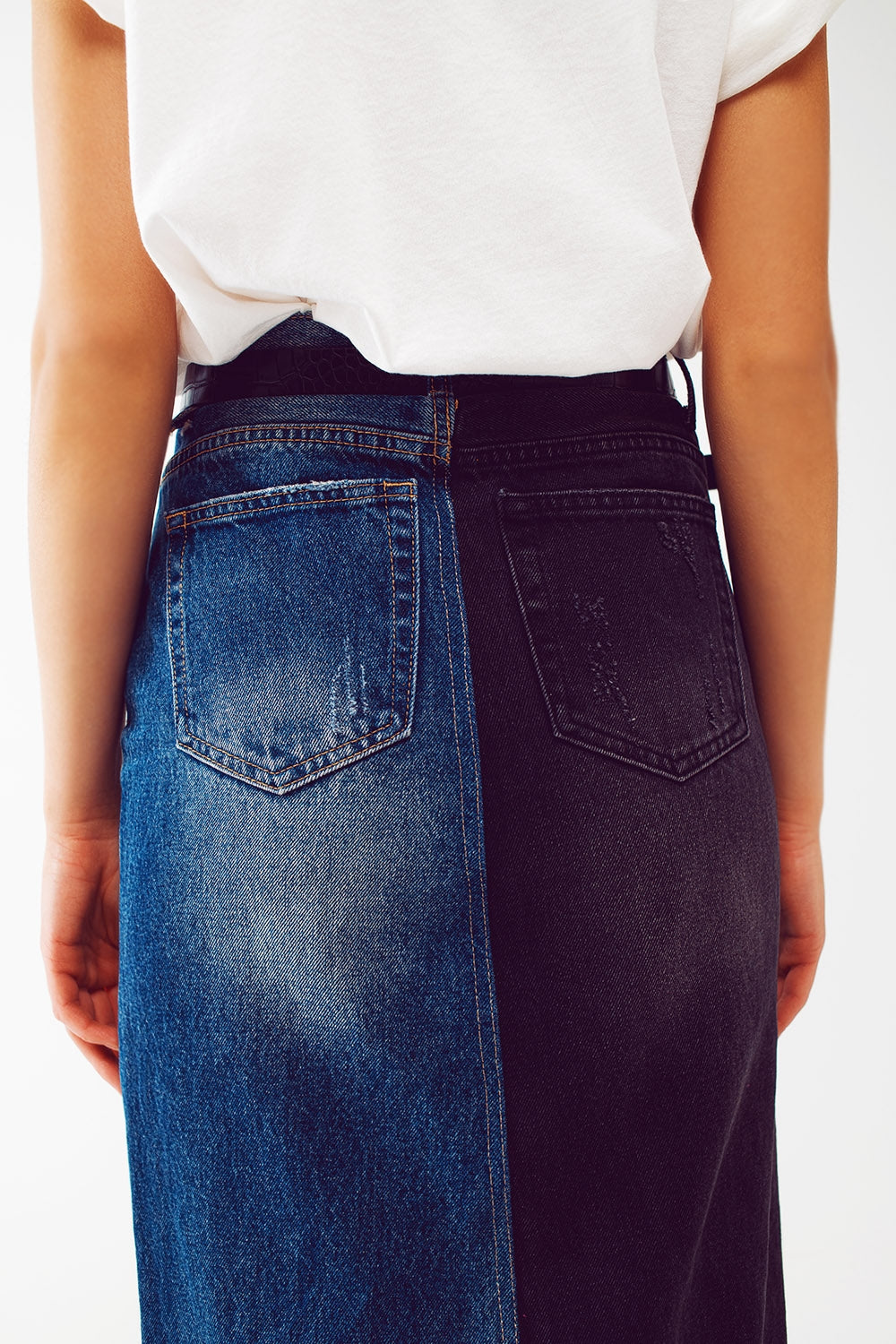 Blue and black block denim skirt - Szua Store