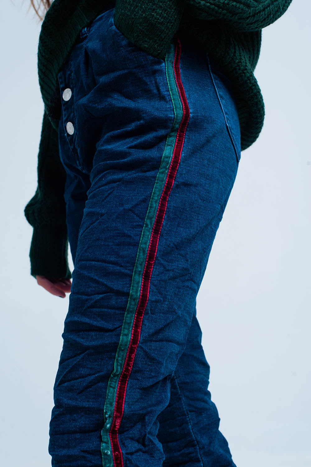 Blue Baggy Jeans multi-color side stripe Szua Store