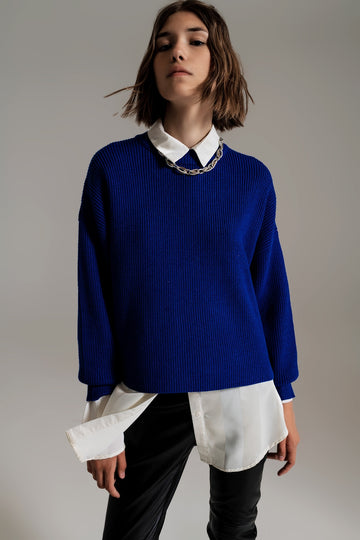 Q2 Blue chunky knitted relaxed Jumper