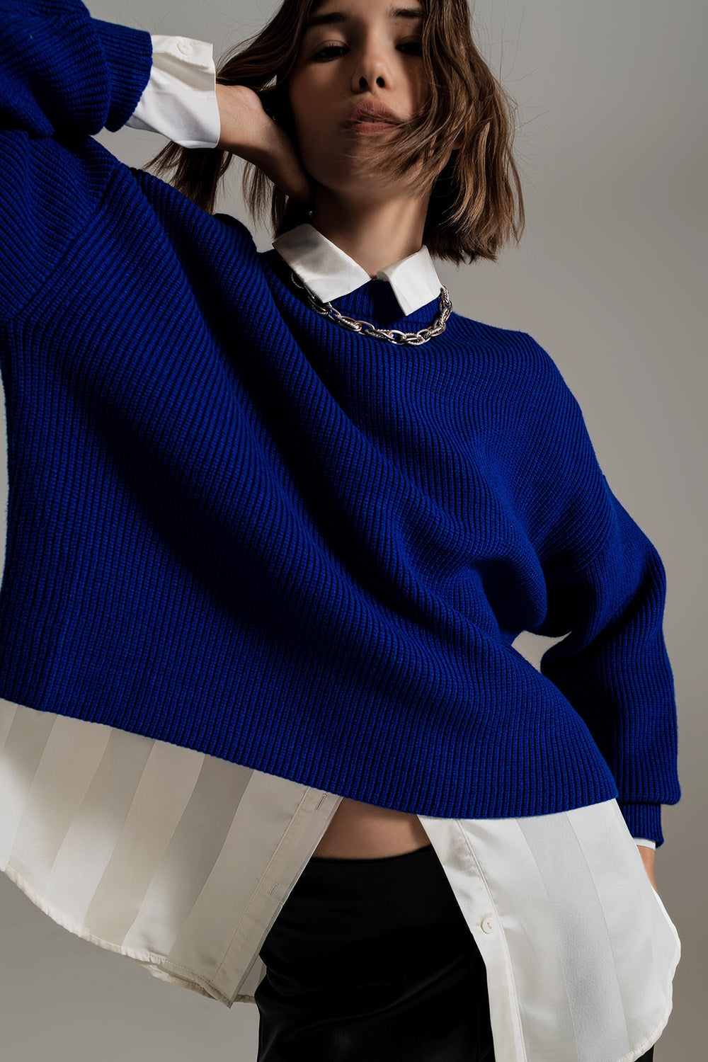 Blue chunky knitted relaxed Jumper - Szua Store