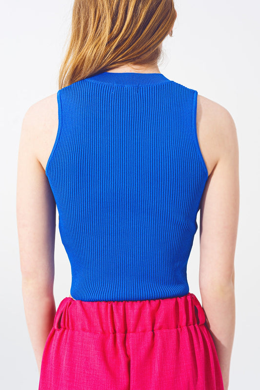 Blue Sleeveless Cropped Thin Sweater - Szua Store