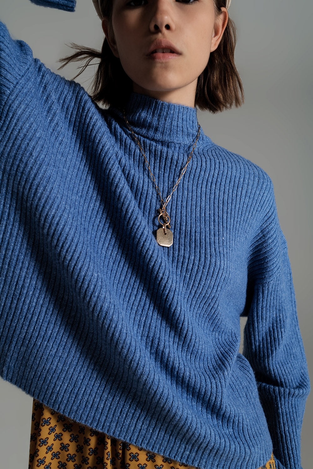 Blue soft ribbed turtleneck jumper - Szua Store