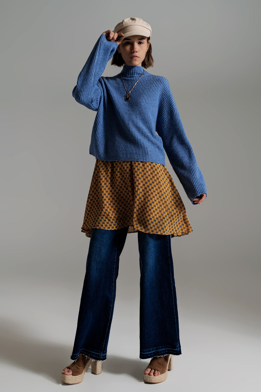 Blue soft ribbed turtleneck jumper - Szua Store