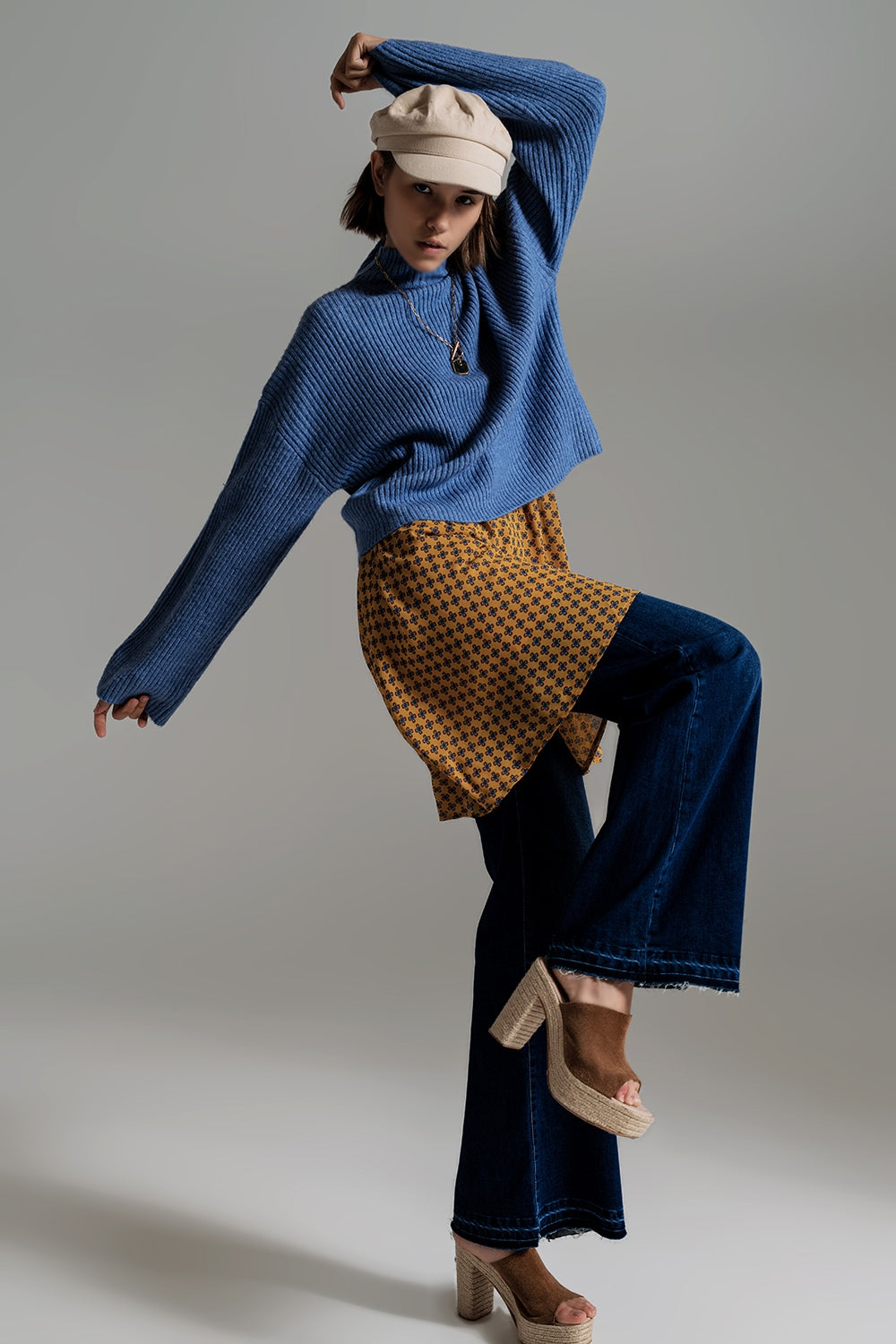 Blue soft ribbed turtleneck jumper - Szua Store