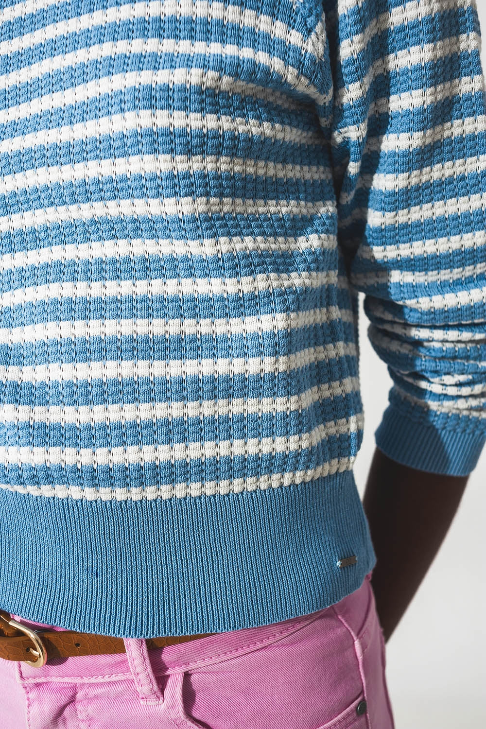 Blue striped sweater with ruffled trim - Szua Store