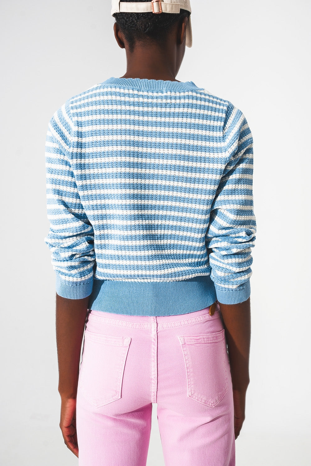 Blue striped sweater with ruffled trim - Szua Store