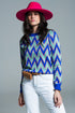 Q2 Blue sweater with  zig zag print in blue with pink details