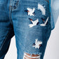 Blue wash mom jeans bird embroidery Szua Store