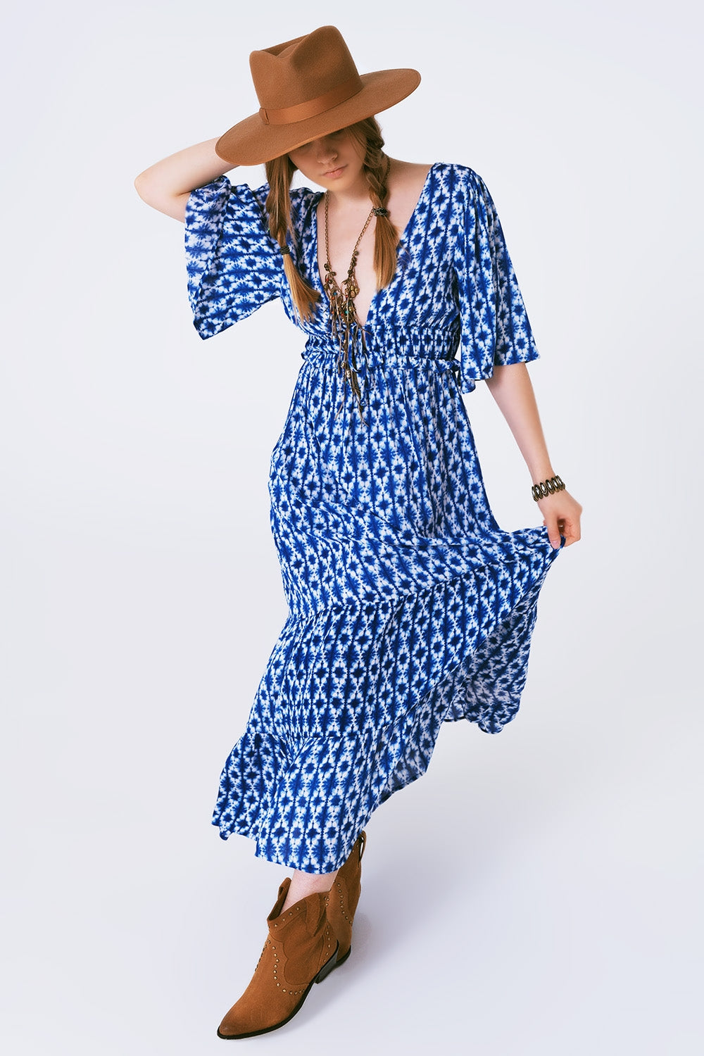 Boho print maxi dress crossed on the back - Szua Store