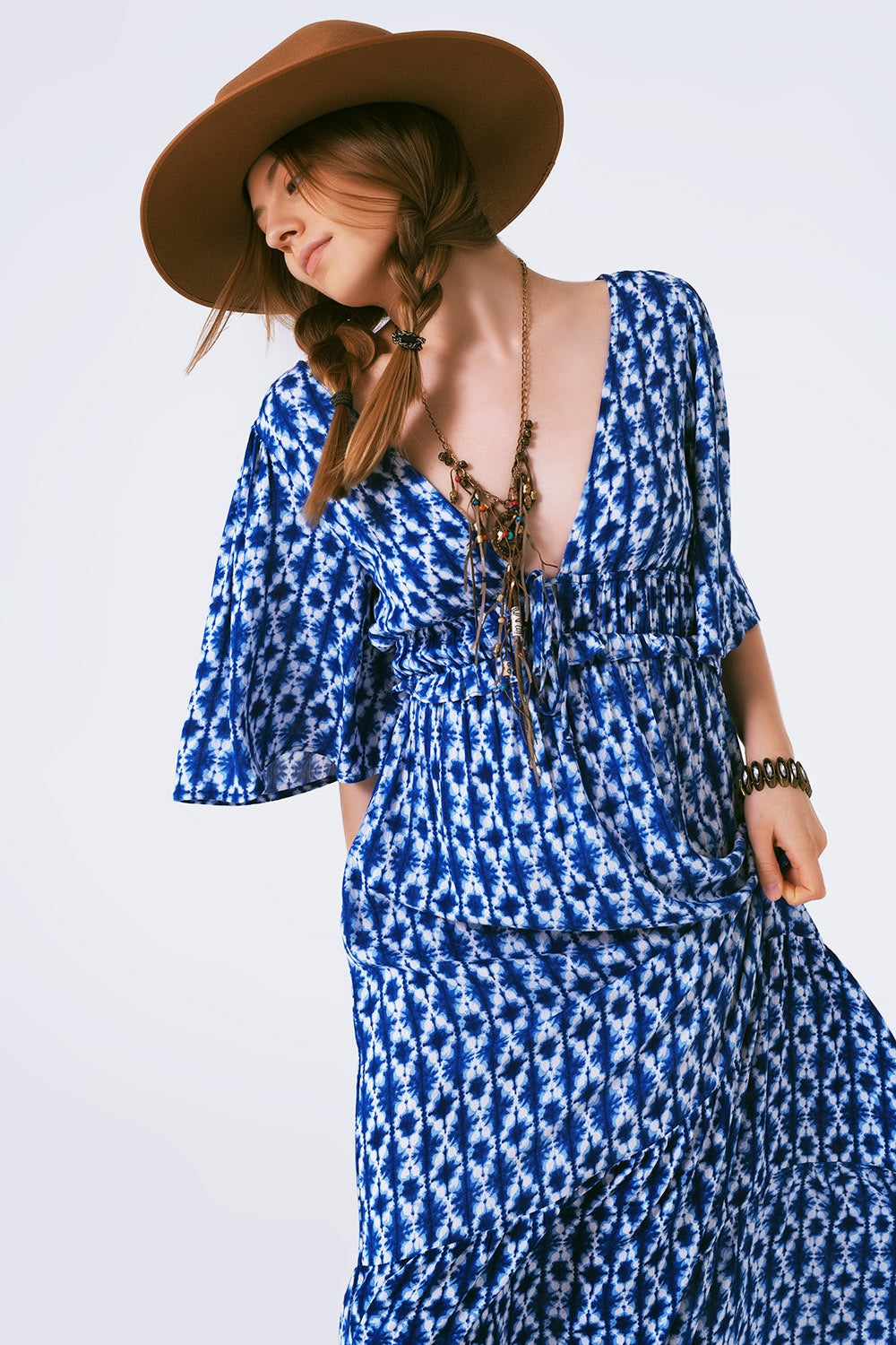 Boho print maxi dress crossed on the back - Szua Store