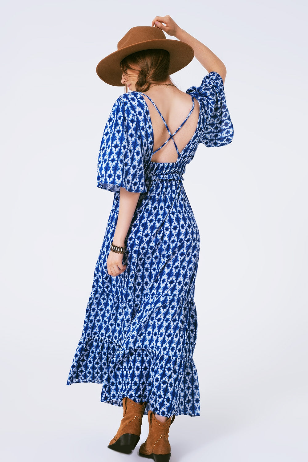Boho print maxi dress crossed on the back - Szua Store